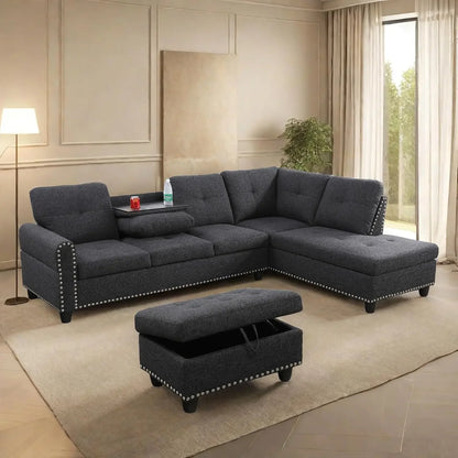 L Shaped Sofa w/ Ottoman Sectional