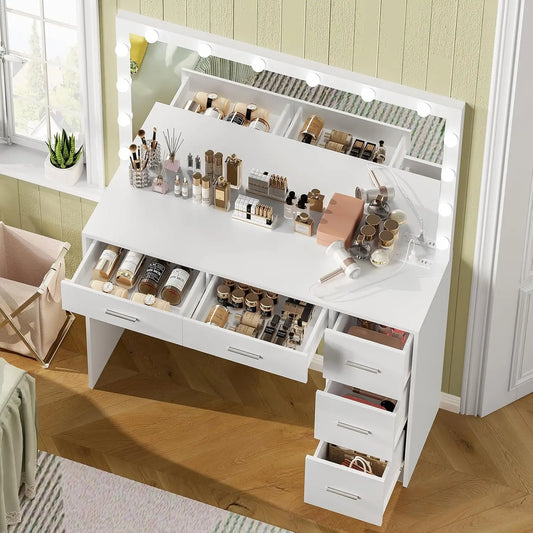 Large Vanity Desk with Lighted Mirror