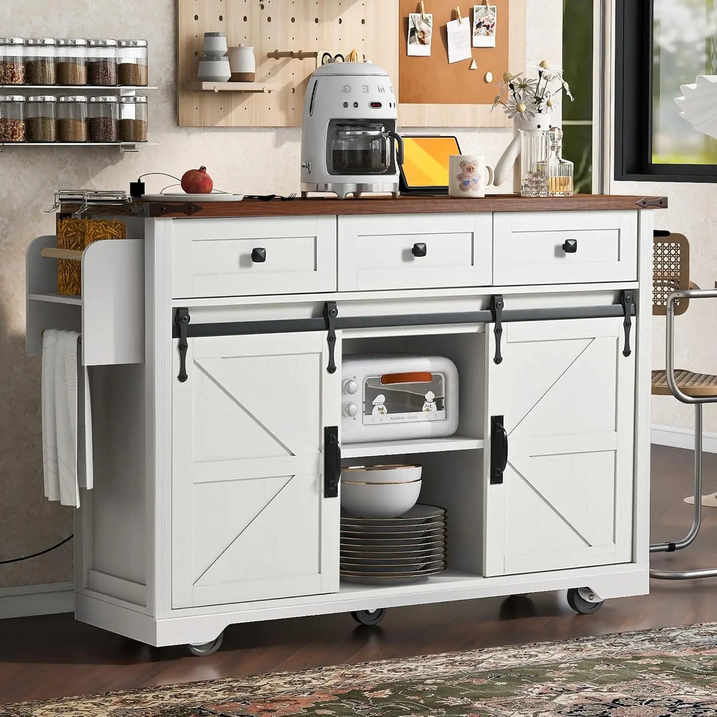 Kitchen Cart Island on Wheels w/ Power Outlet