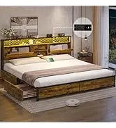 Leather Platform Bed ,LED Bed Frame Queen Size