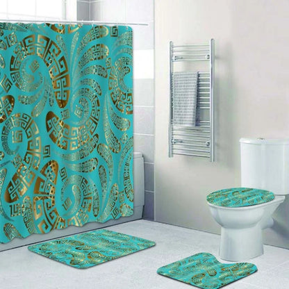 3D Luxury Black Gold Greek Shower Curtain, Rug Decor