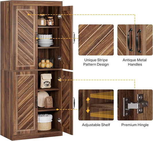 Kitchen Pantry Cabinet, Rustic Wood Cupboard