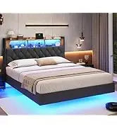 Leather Platform Bed ,LED Bed Frame Queen Size