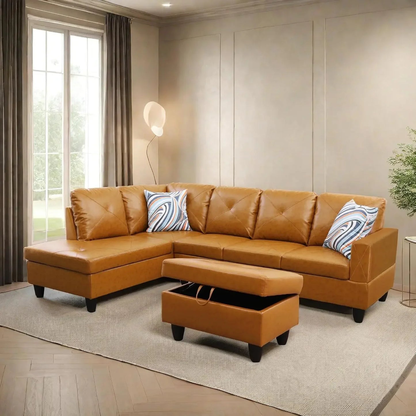 L Shaped Sofa w/ Ottoman Sectional