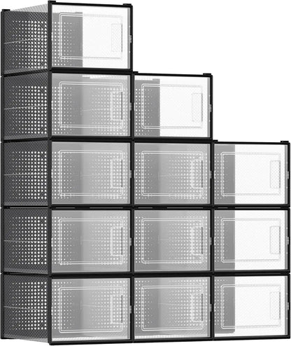 Stackable Clear Plastic Boxes for Closet, Sneakers & Shoes