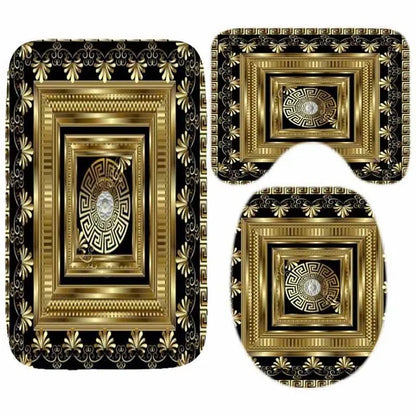 3D Luxury Black Gold Greek Shower Curtain, Rug Decor