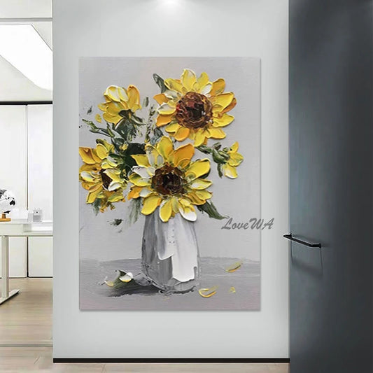 Thick Acrylic Sunflower Flower Vase Oil Painting