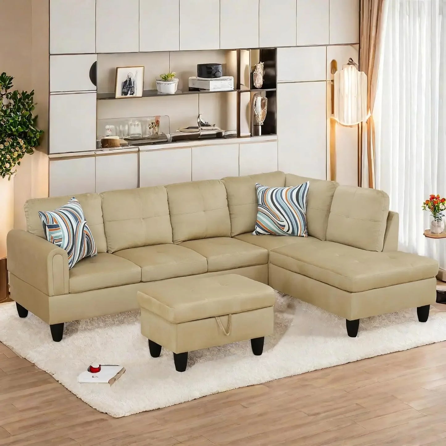 L Shaped Sofa w/ Ottoman Sectional