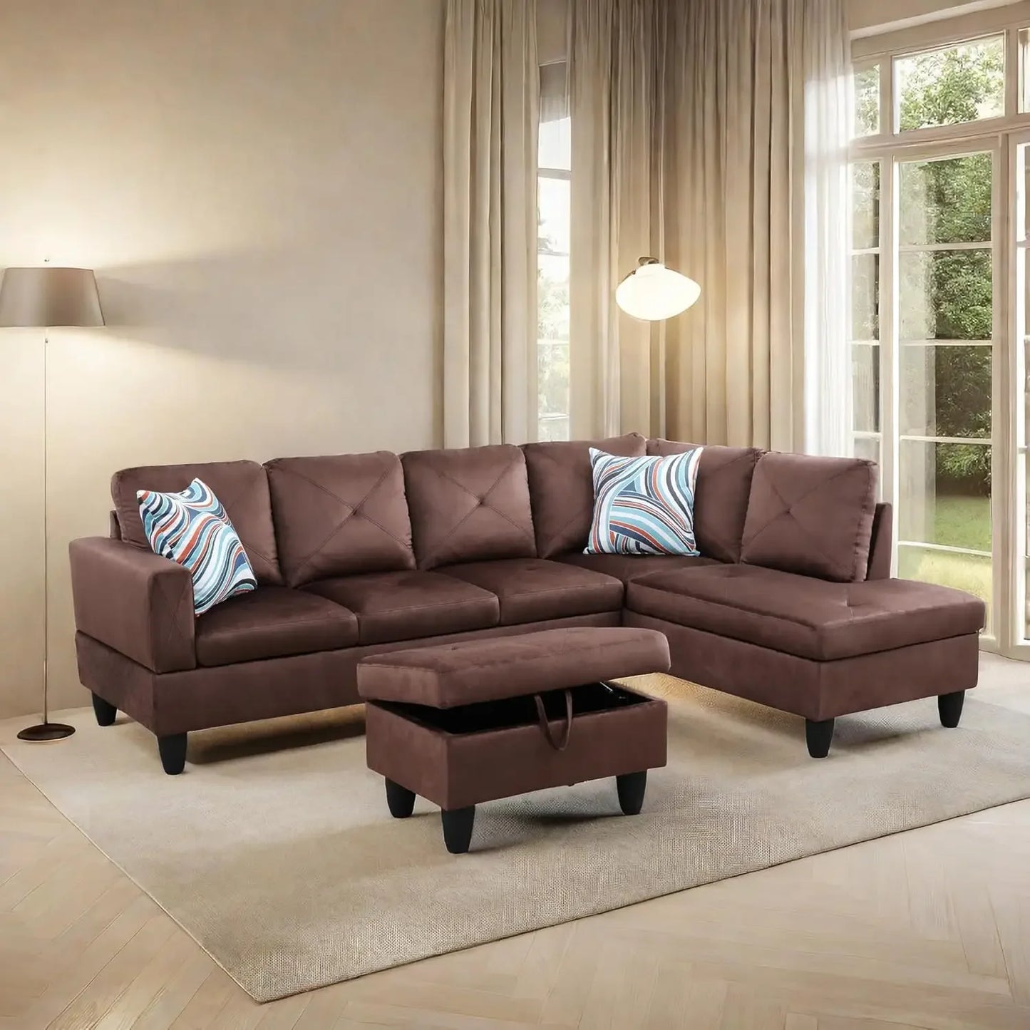L Shaped Sofa w/ Ottoman Sectional