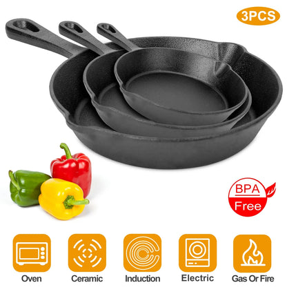Set of 3 Cast Iron Frying Pans