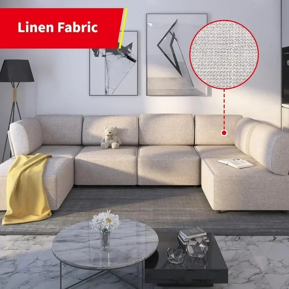U-Shaped Sectional Sofa w/ Ottoman,  Convertible Sofa Bed