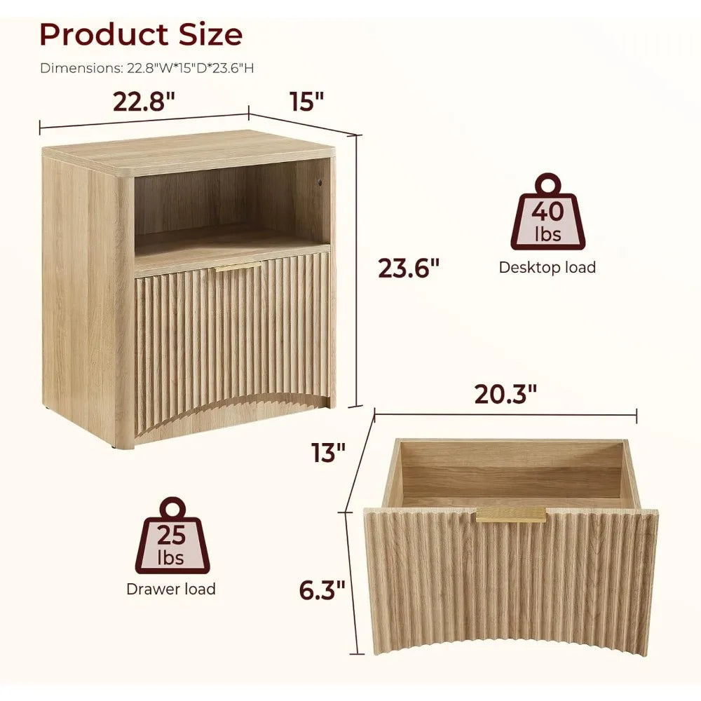 Fluted Nightstand Set of 2