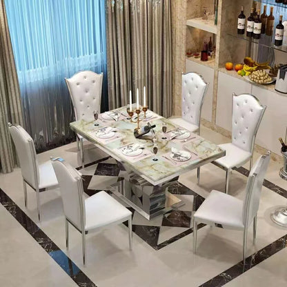 Light Luxury Milk Tea Marble Dining Table