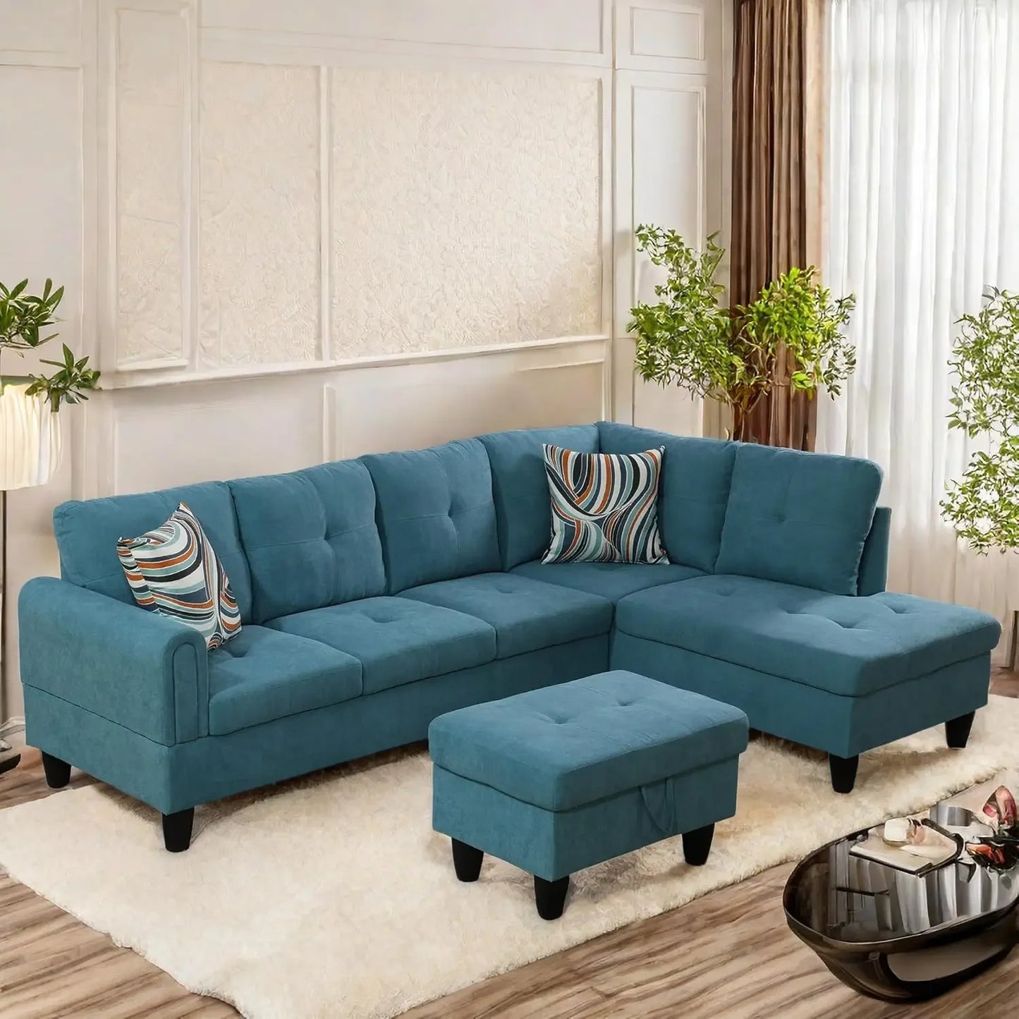 L Shaped Sofa w/ Ottoman Sectional