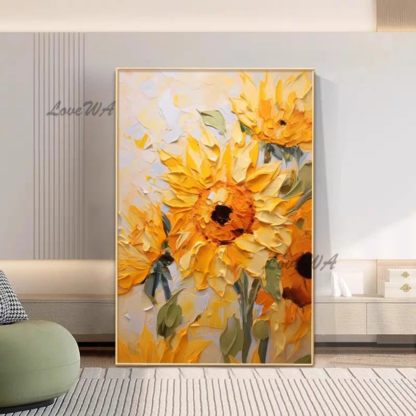 Thick Acrylic Sunflower Flower Vase Oil Painting