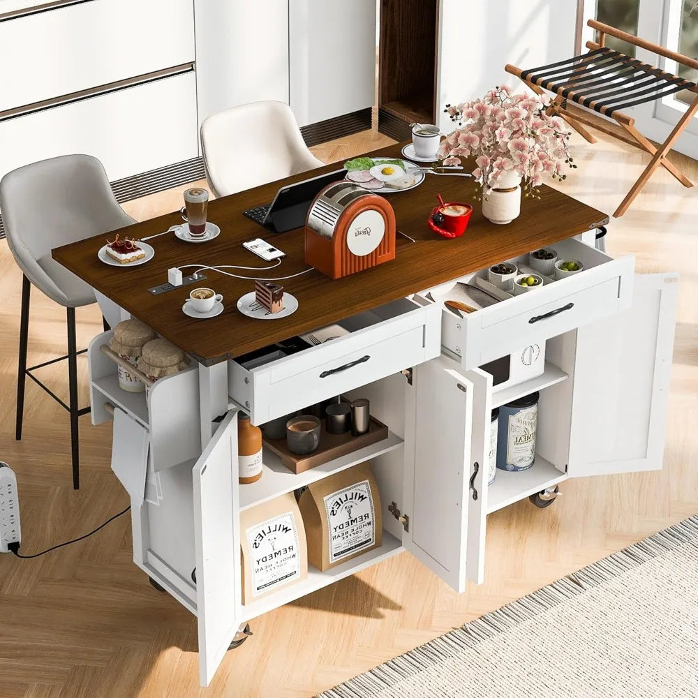 Kitchen Cart Island on Wheels w/ Power Outlet