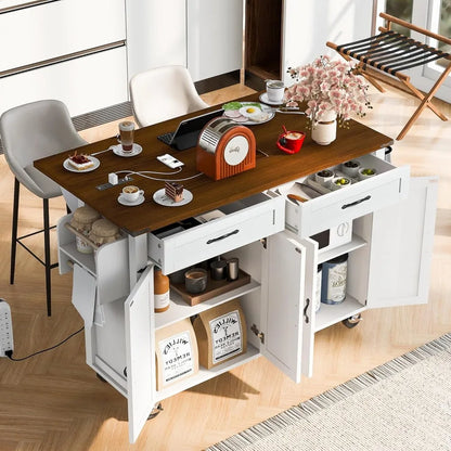 Kitchen Cart Island on Wheels w/ Power Outlet
