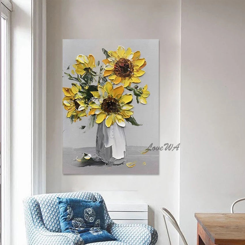 Thick Acrylic Sunflower Flower Vase Oil Painting