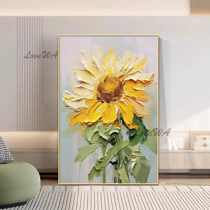 Thick Acrylic Sunflower Flower Vase Oil Painting