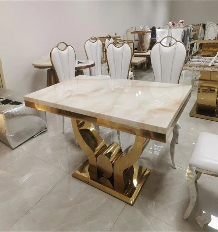 Light Luxury Milk Tea Marble Dining Table