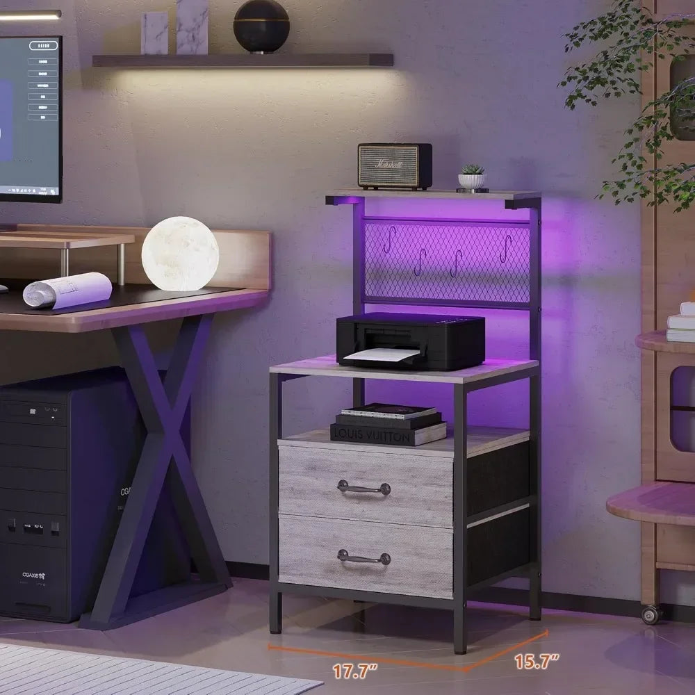 Nightstand, Bedside Table, Side Table, Shelves w/ Hooks