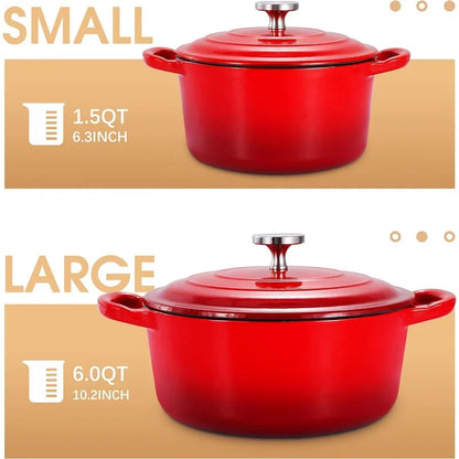 Enameled Cast Iron Dutch Oven Set, Red