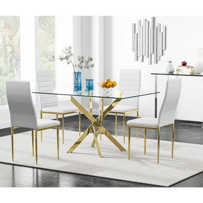 5 Piece Dining Table Set, Tempered Glass Set