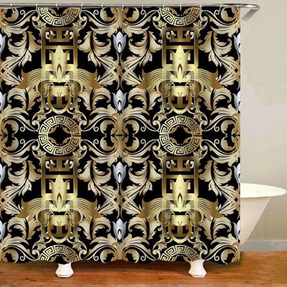 3D Luxury Black Gold Greek Shower Curtain, Rug Decor