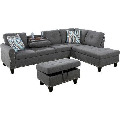 L Shaped Sofa w/ Ottoman Sectional