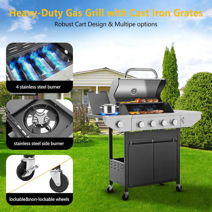 Gas Grill/Griddle w/ Iron Grates, Stainless Steel