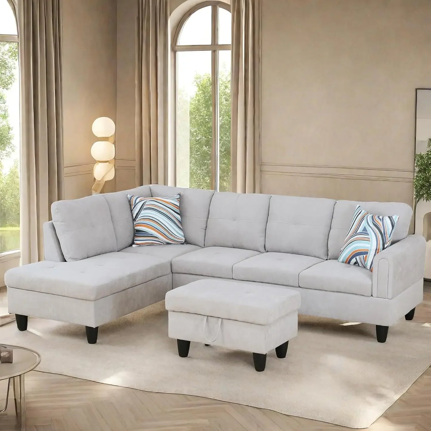 L Shaped Sofa w/ Ottoman Sectional