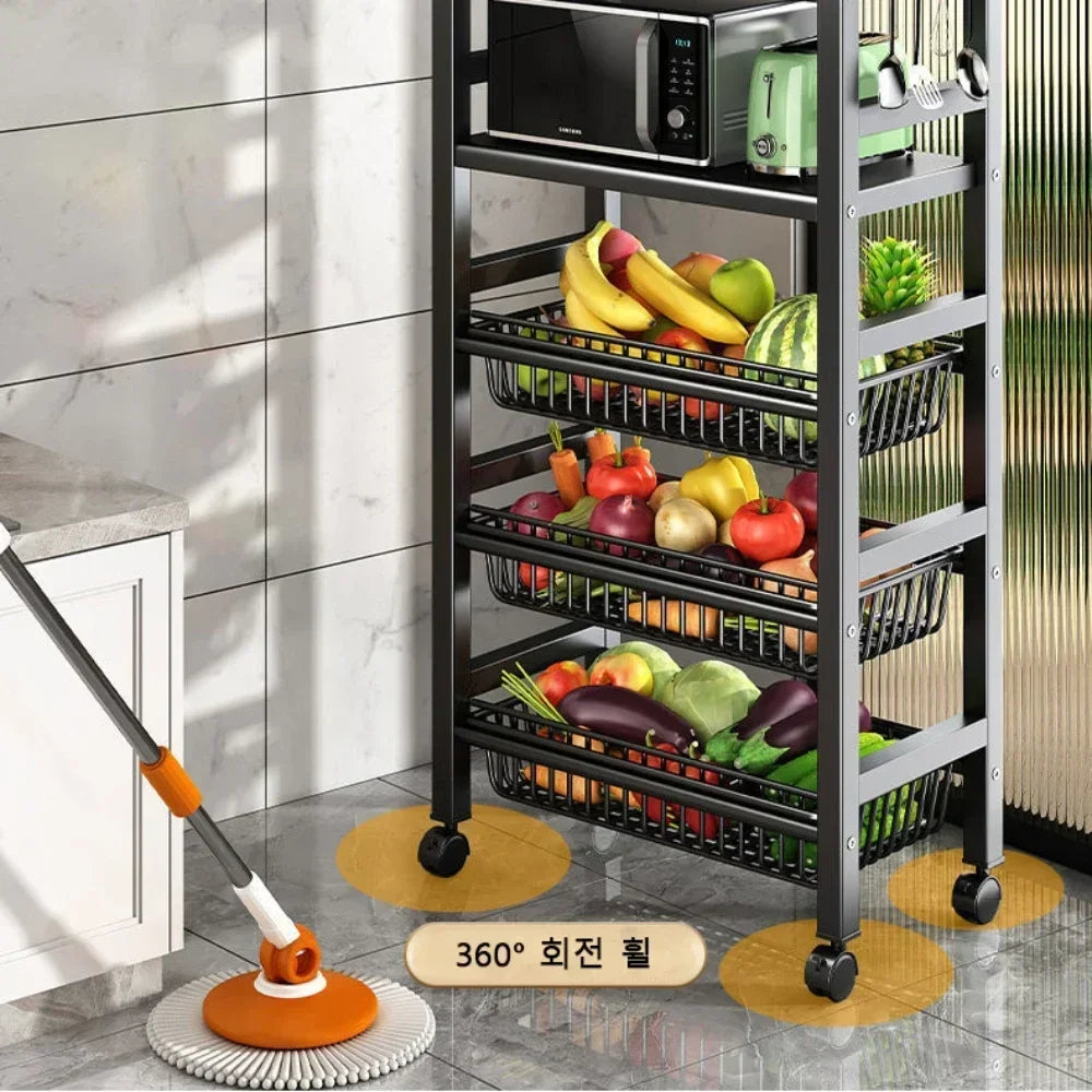 Kitchen Vegetable Basket Trolley & Multifunctional Storage Rack