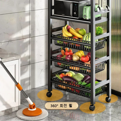 Kitchen Vegetable Basket Trolley & Multifunctional Storage Rack
