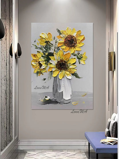 Thick Acrylic Sunflower Flower Vase Oil Painting