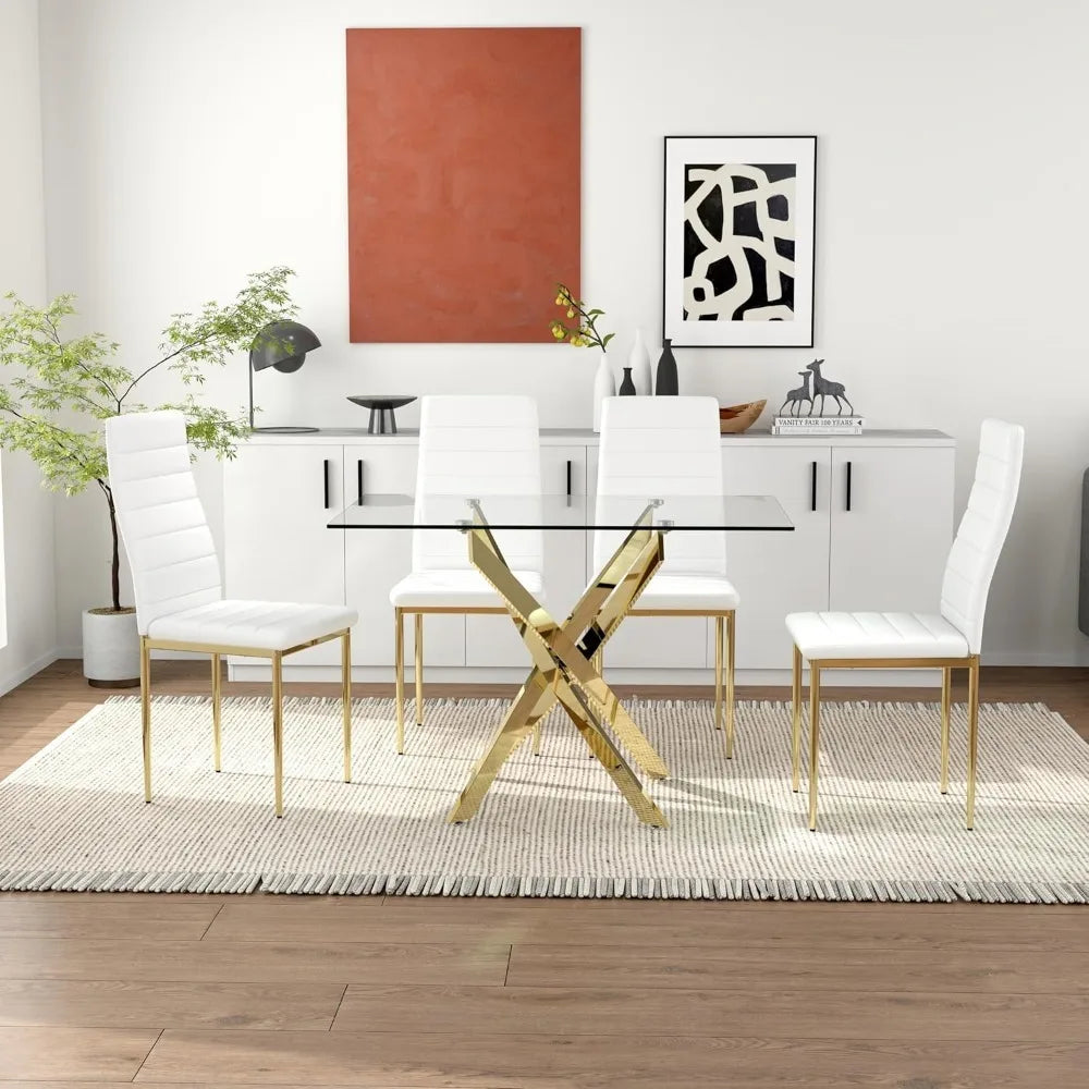 5 Piece Dining Table Set, Tempered Glass Set