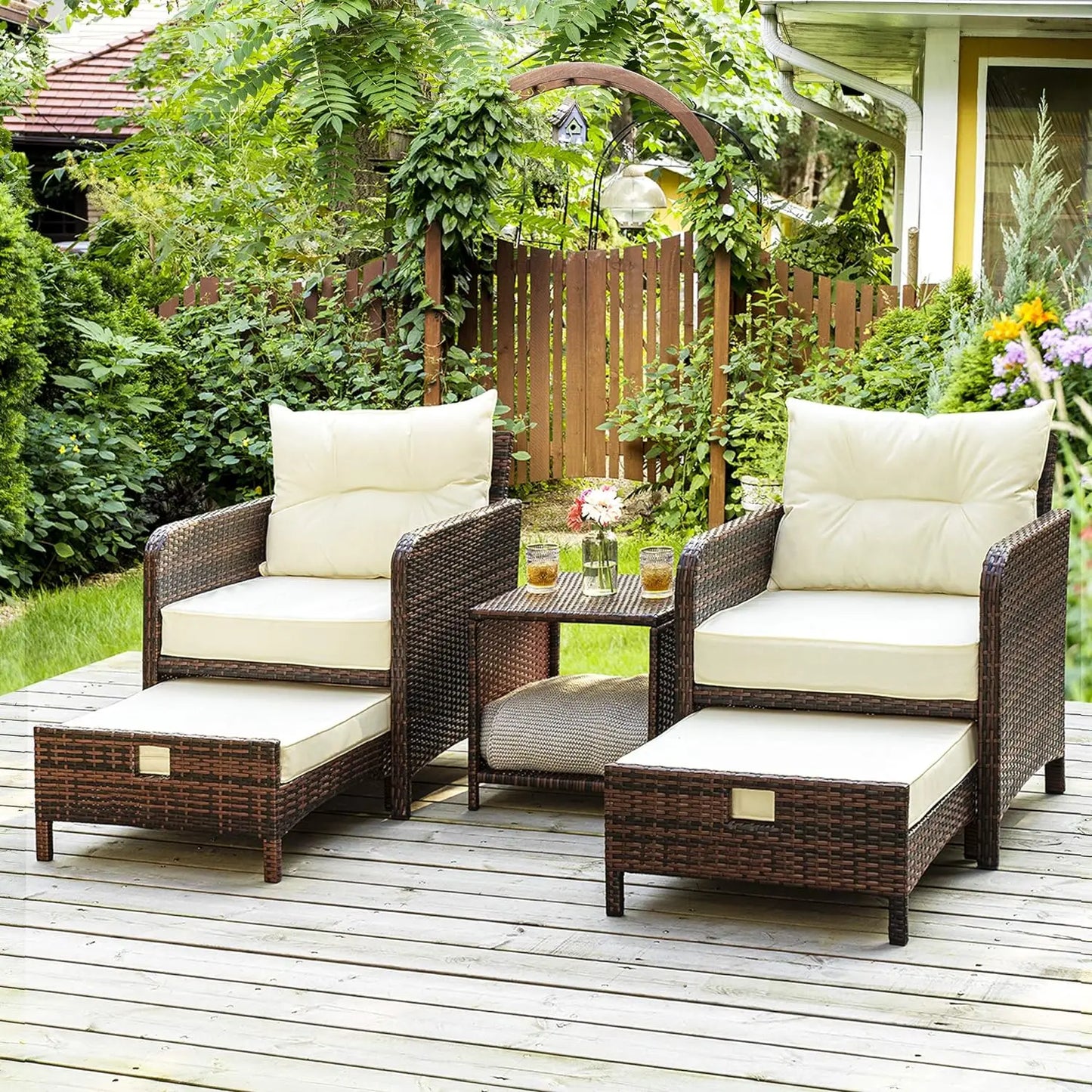 Wicker Patio Furniture Set w/Ottoman