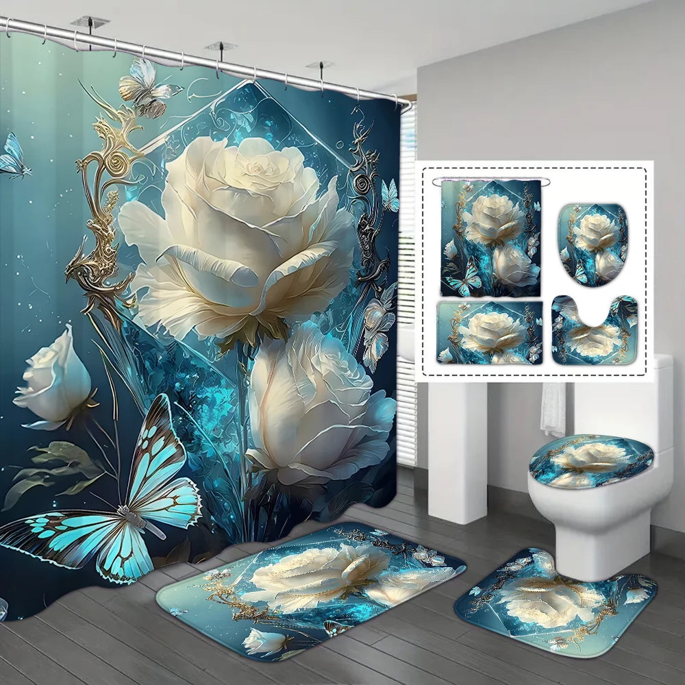 Shower Curtain, floor, U-shaped, toilet O cover mat
