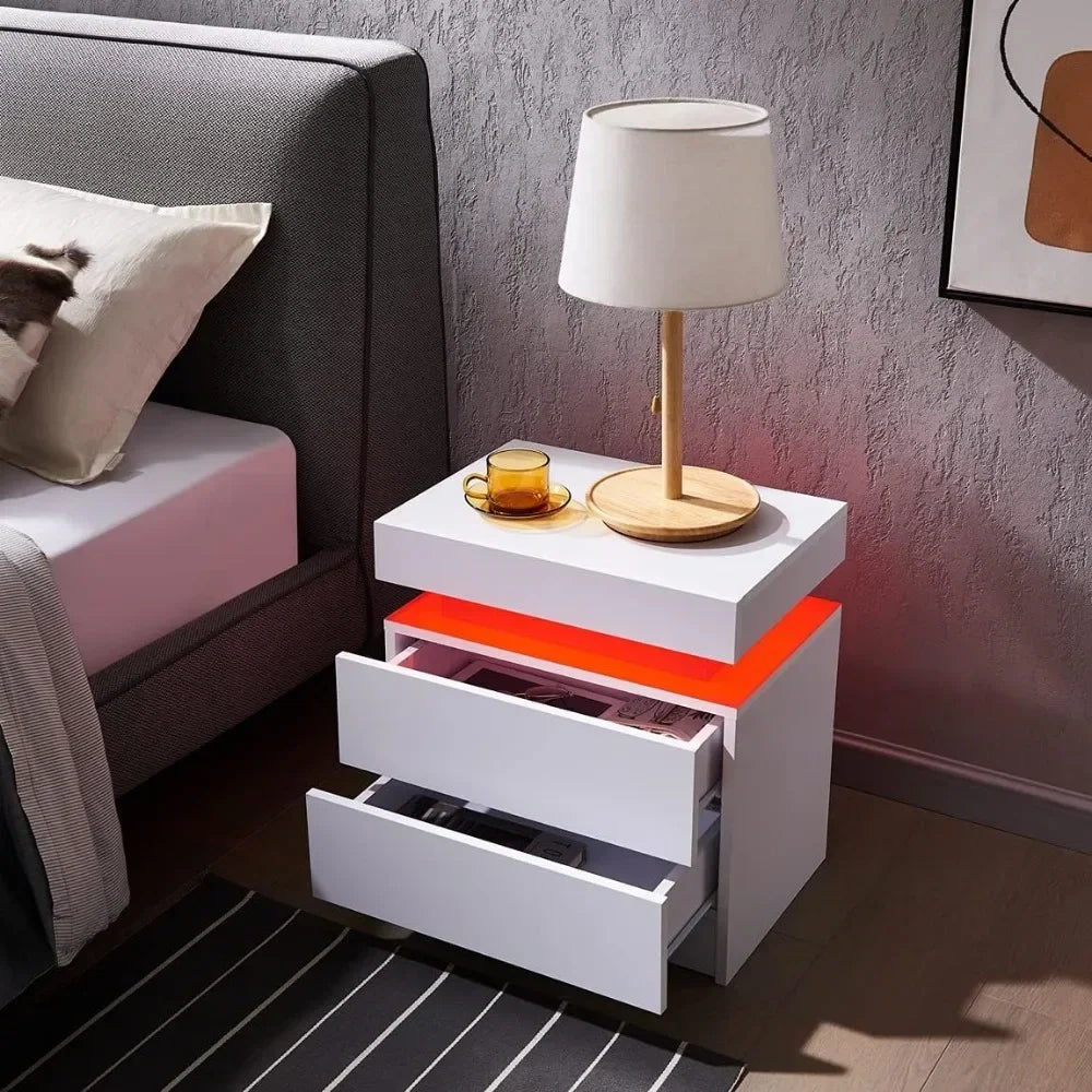 LED Nightstand with 2 Drawers