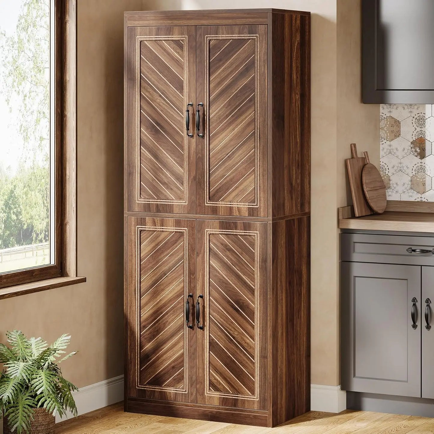 Kitchen Pantry Cabinet, Rustic Wood Cupboard