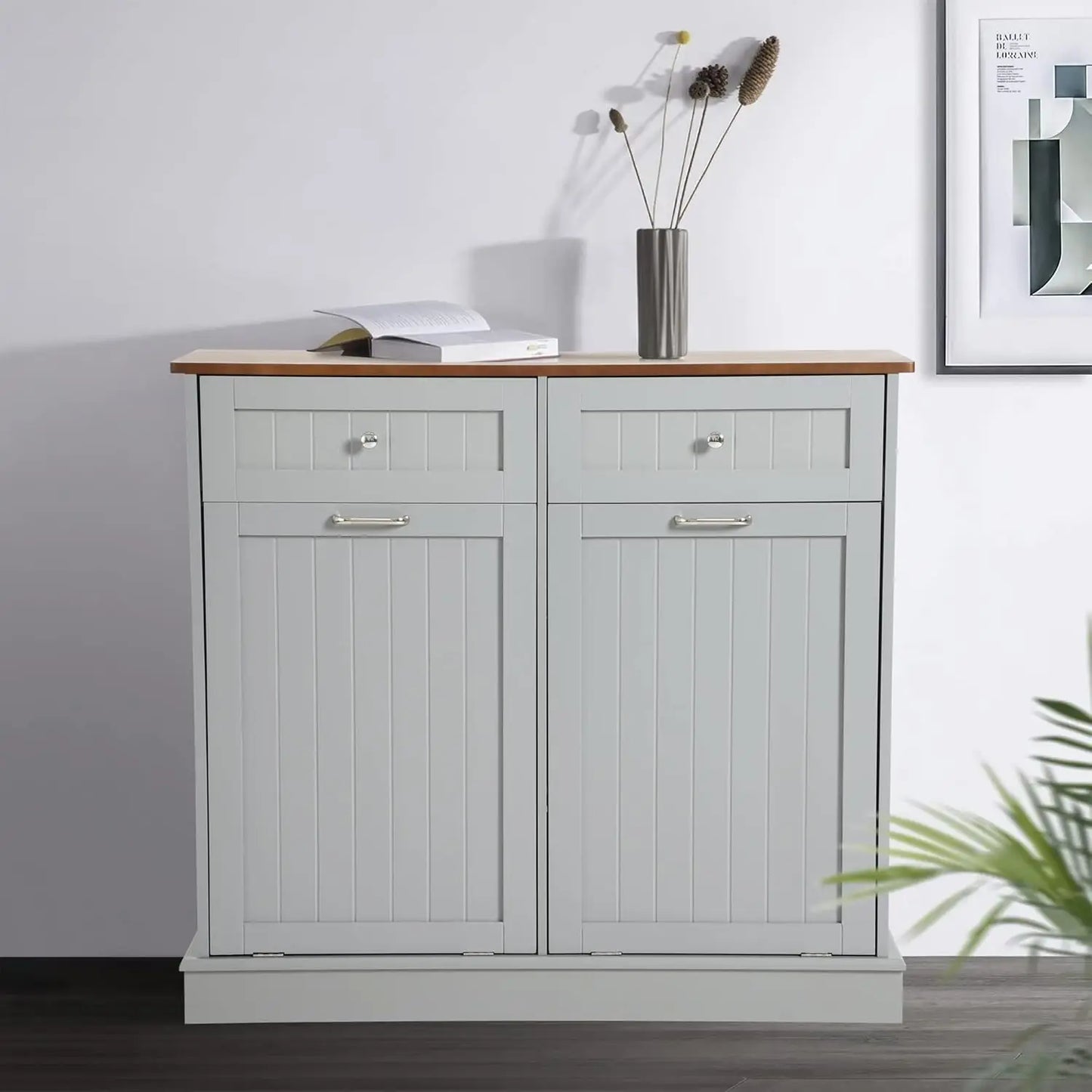 Tilt Out Trash Can/Recycling Cabinet, Dog Proof
