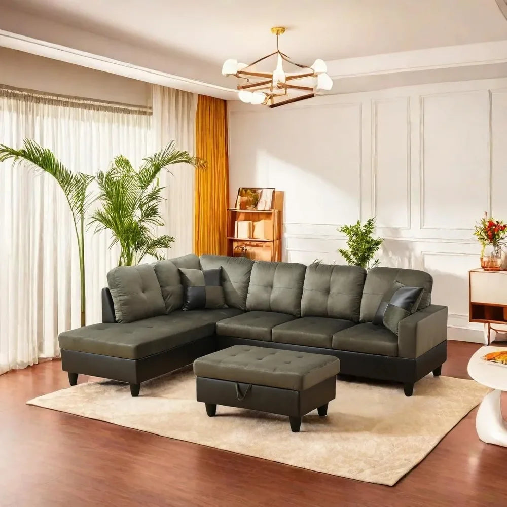 L Shaped Sofa w/ Ottoman Sectional