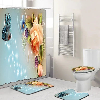 Bathroom Set, Mats, Shower Curtain, Toilet Covers