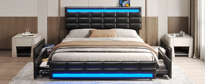 Leather Platform Bed ,LED Bed Frame Queen Size