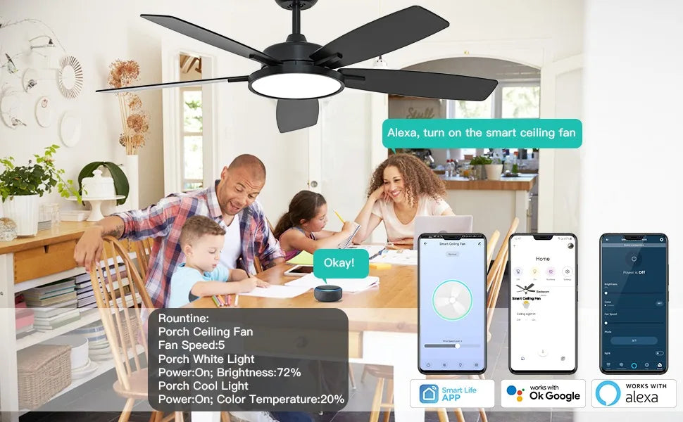 Smart Ceiling Fan with Light, Remote Control