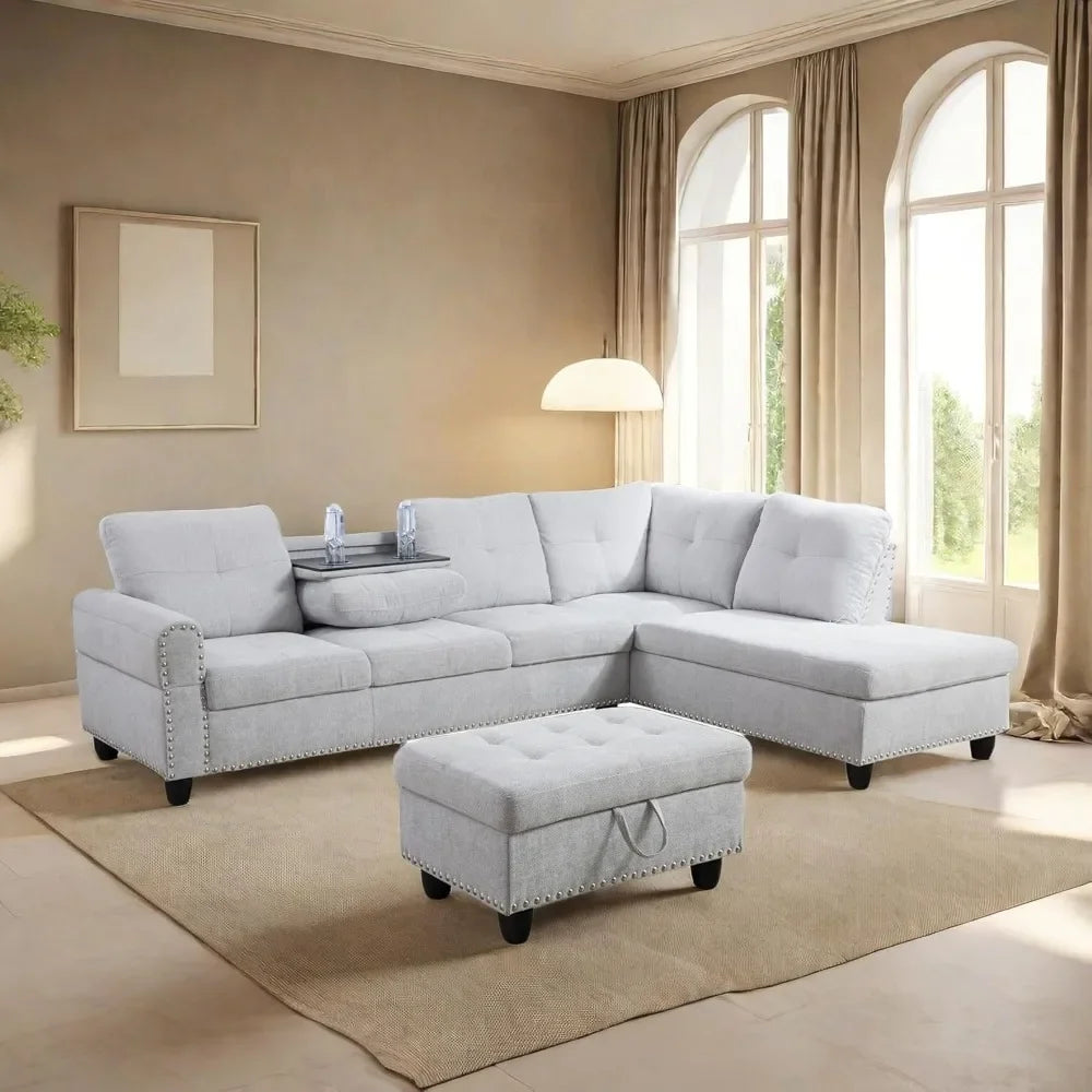 L Shaped Sofa w/ Ottoman Sectional