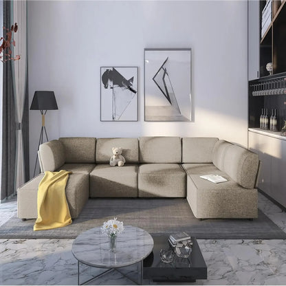 U-Shaped Sectional Sofa w/ Ottoman,  Convertible Sofa Bed