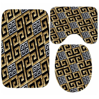 3D Luxury Black Gold Greek Shower Curtain, Rug Decor