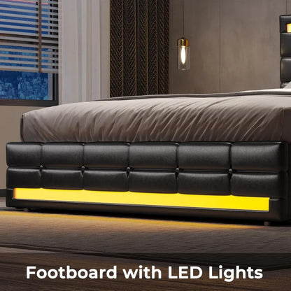Leather Platform Bed ,LED Bed Frame Queen Size