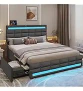 Leather Platform Bed ,LED Bed Frame Queen Size
