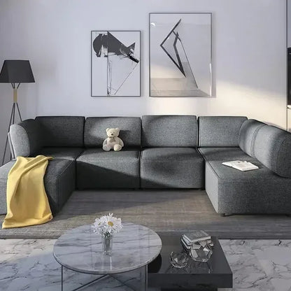 U-Shaped Sectional Sofa w/ Ottoman,  Convertible Sofa Bed